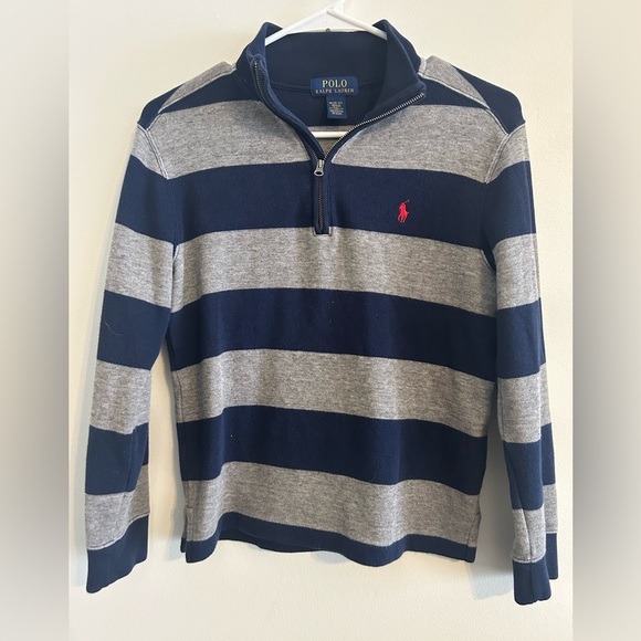 Polo Ralph Lauren Kids Half-Zip Sweater - Navy & Gray Stripe - Picture 1 of 4